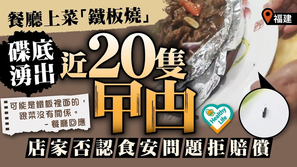 食用安全｜「鐵板燒」碟底湧出近20隻曱甴 福建餐廳否認食安問題拒賠償