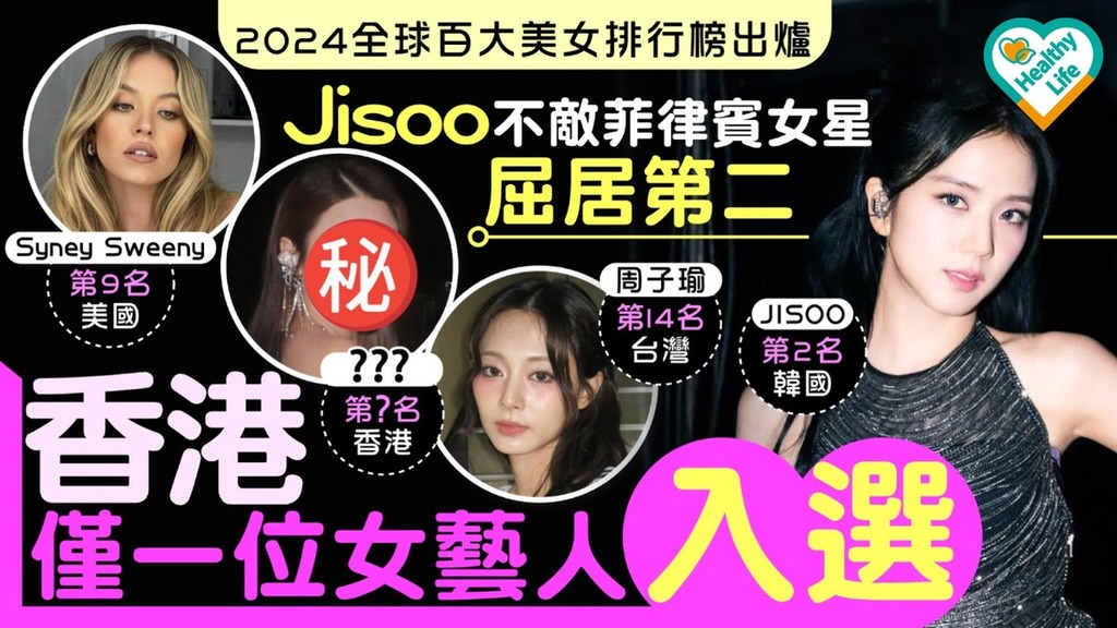 全球百大美女｜2024全球百大美女排行榜出爐 Jisoo不敵菲律賓女星屈居第二 香港僅一位女藝人入選