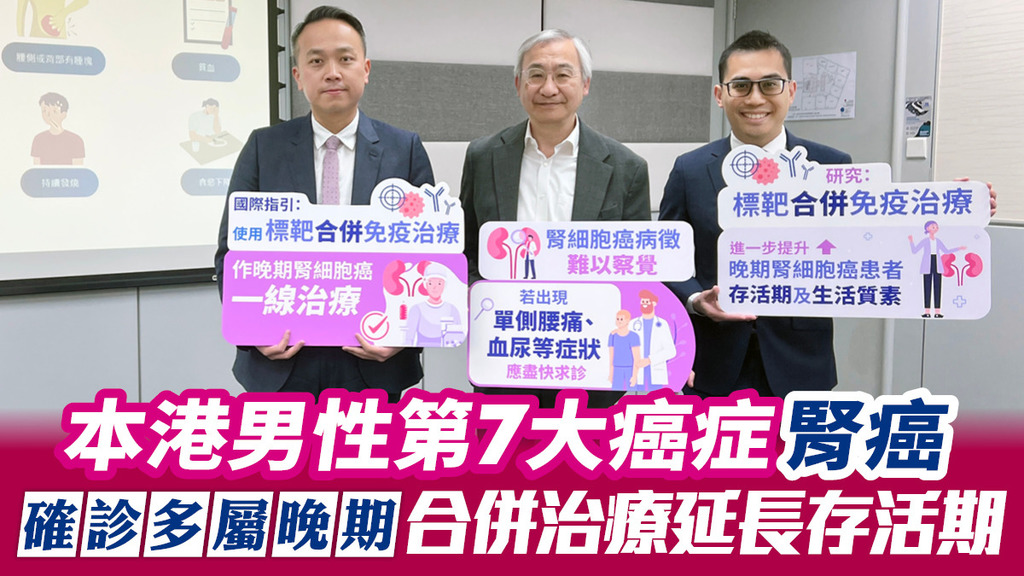 本港男性第7大癌症腎癌 確診多屬晚期 合併治療延長存活期