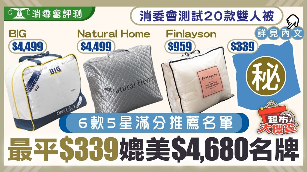 消委會雙人被推介｜消委會測試20款雙人被 6款5星滿分推薦名單 最平$339媲美$4,680名牌