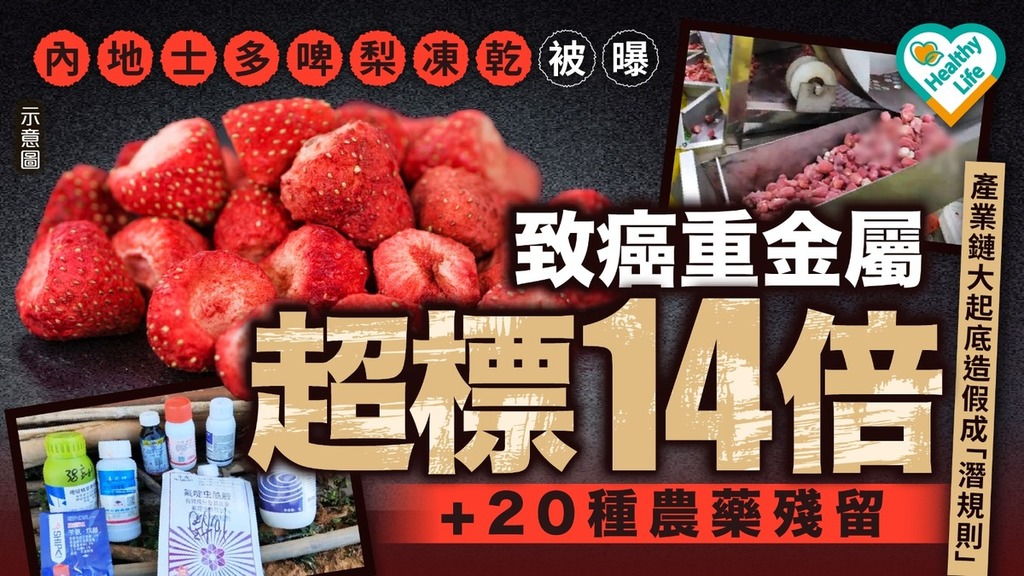 凍乾士多啤梨｜內地士多啤梨凍乾被曝致癌重金屬超標14倍+20種農藥殘留 產業鏈大起底造假成「潛規則」