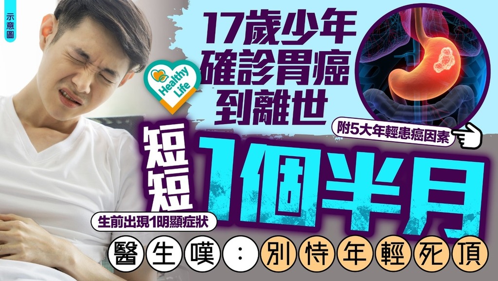 胃癌｜17歲少年確診胃癌到離世短短1個半月 輕視生前1症狀不求醫 醫生嘆：別恃年輕死頂【附5大年輕患癌因素】
