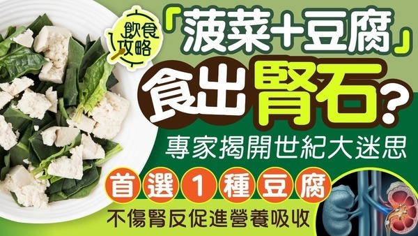 腎結石｜「菠菜+豆腐」食出腎石？ 專家解開世紀大迷思 首選1種豆腐不傷腎反促營養吸收